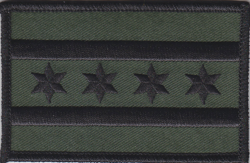 Chicago Flag Illinois Patch SUBDUED BLACK on OD GREEN